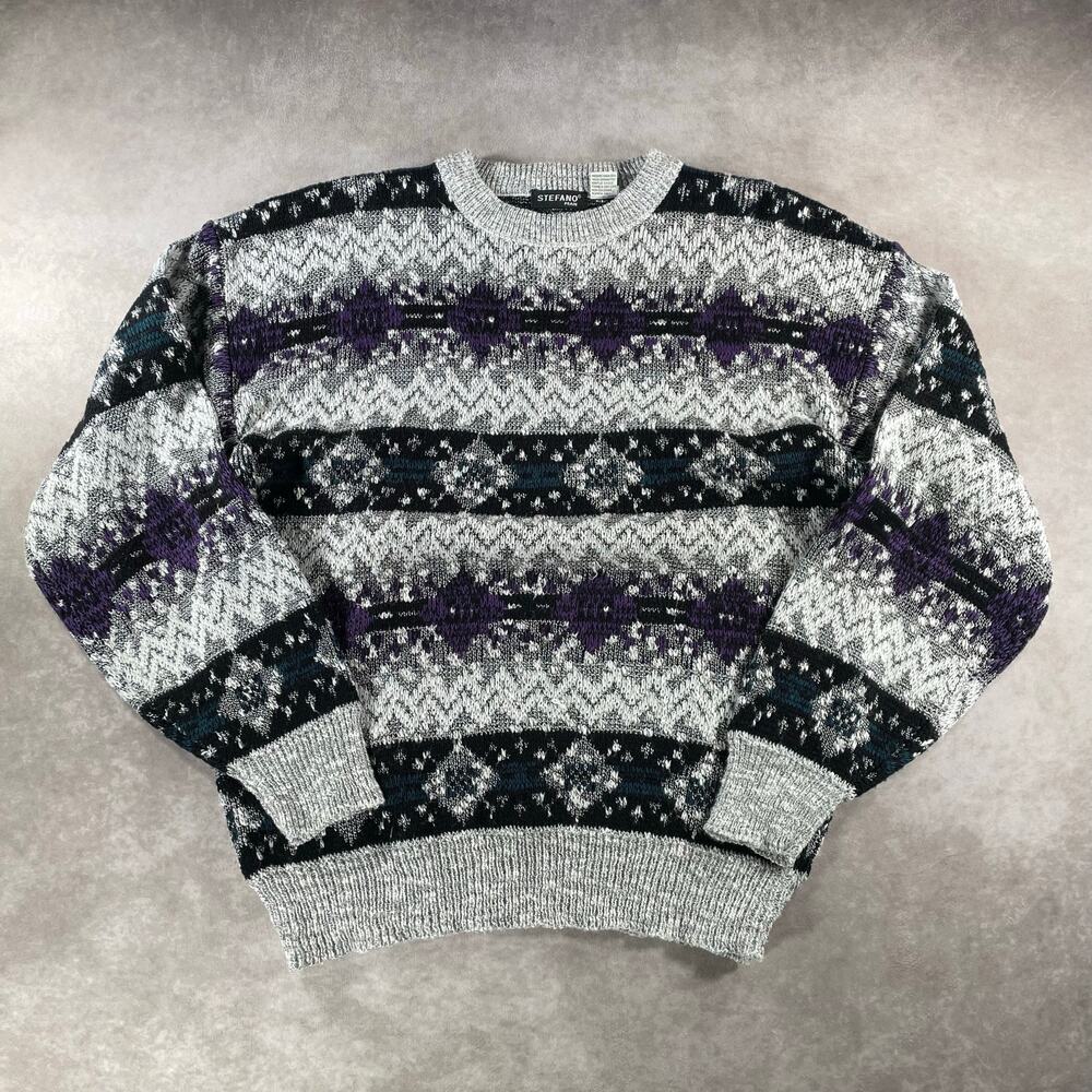 Vintage Stefano Multicolor Pattern Knit Sweater Men’s Large